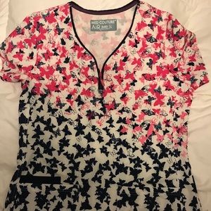 Med couture Multi-Color Print Scrub Top